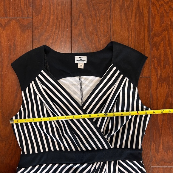 Lot of 2 black and white stripes sleeveless knit dresses office professional - Picture 4 of 8